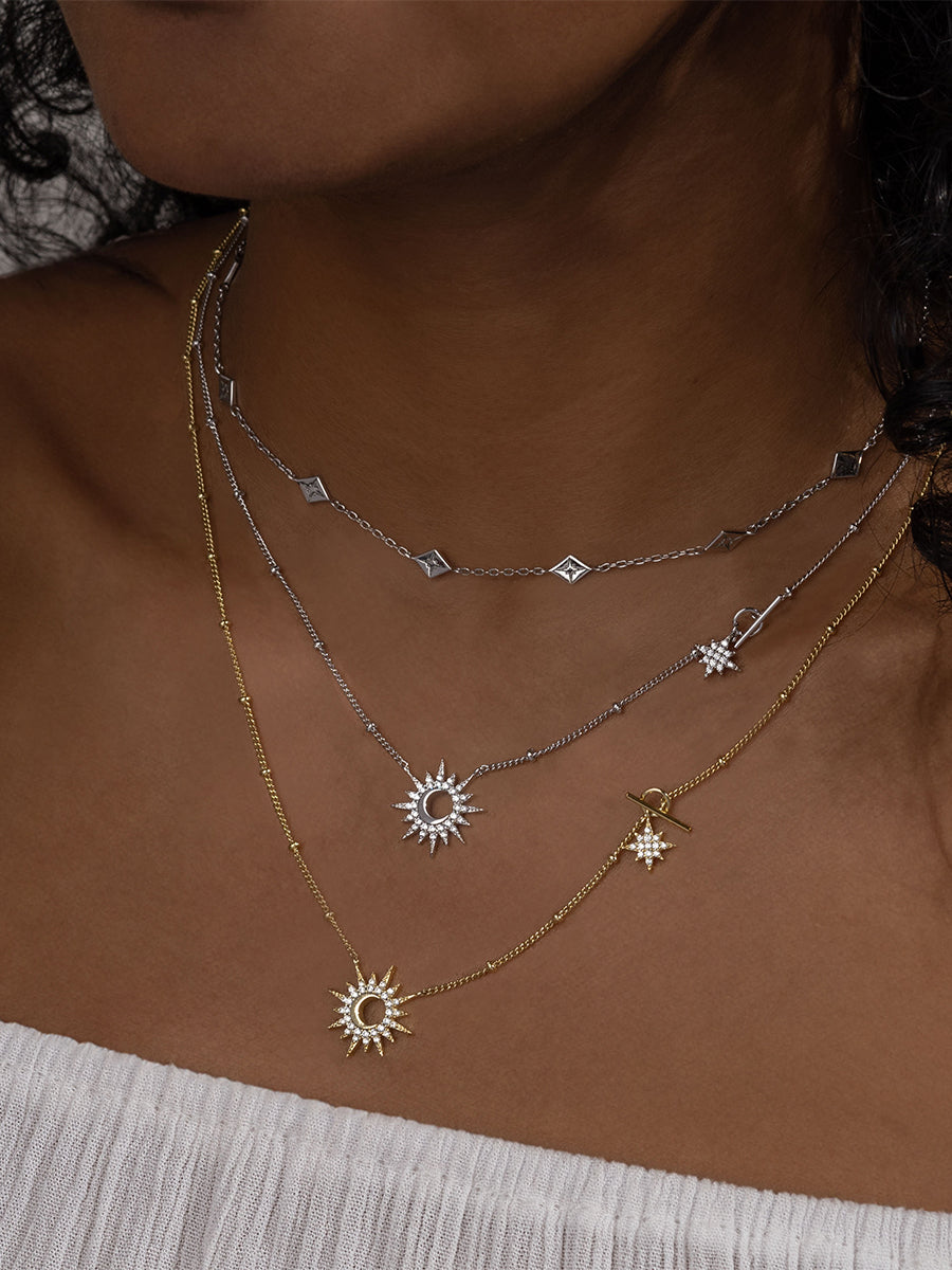 Sunlit Crescent Silver Necklace