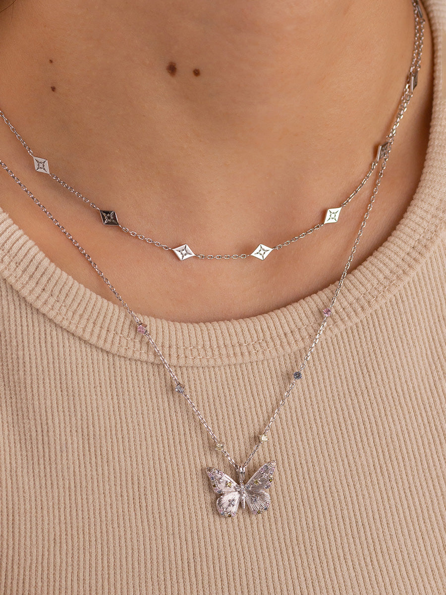 Butterfly Rainbow & Silver Necklace