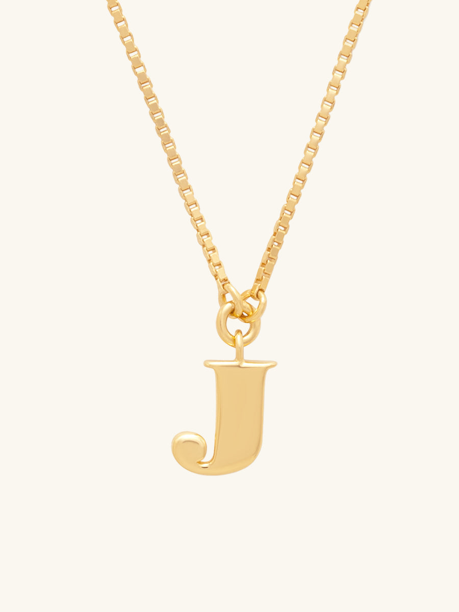 14K Gold Vermeil Bezel Initial Necklace With Classic Box Chain