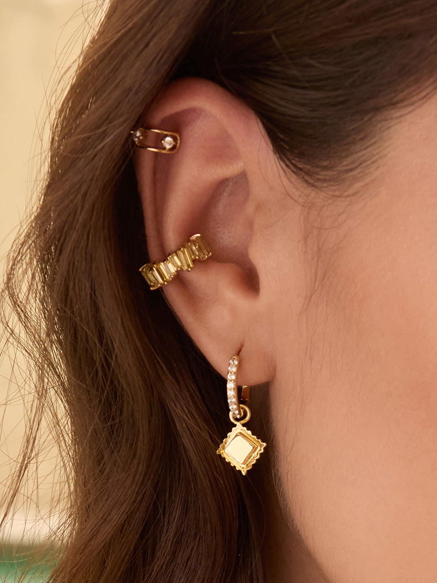 Ravioli Charm Gold Huggie Earrings