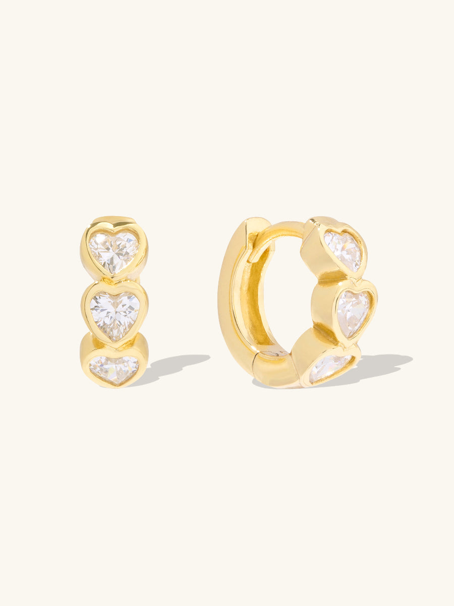 Heart Bezel Gold 8mm Huggie Earrings