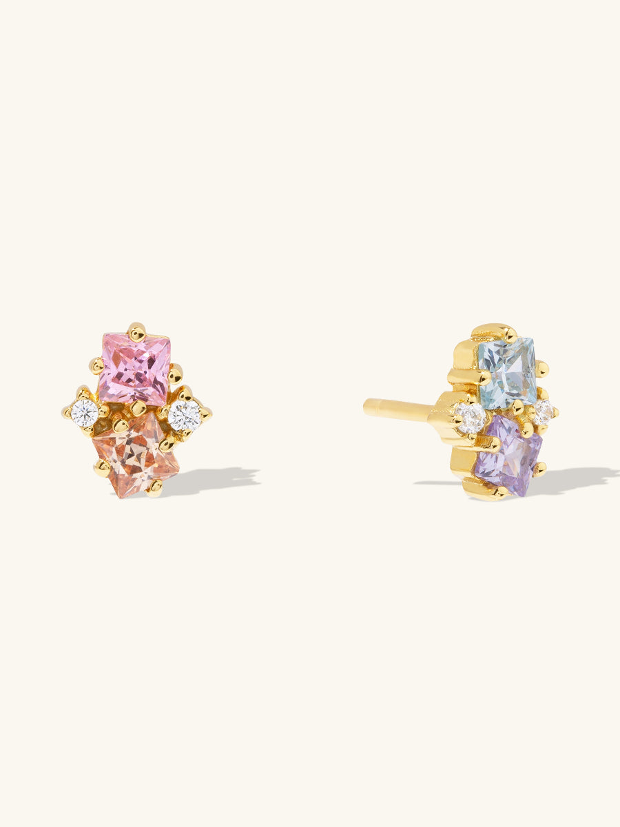 Rainbow Gem Gold Stud Earrings