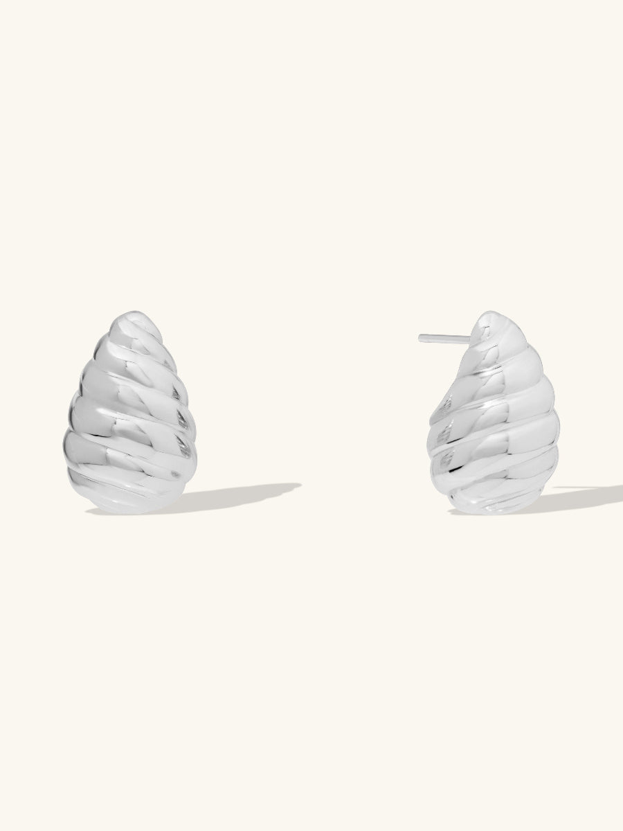 Teardrop Seashell Silver 20mm Stud Earrings