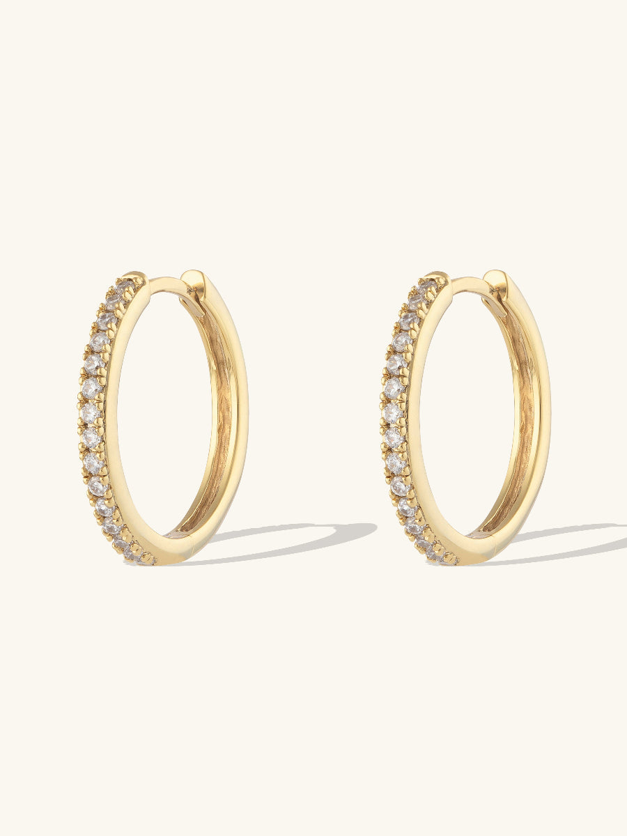 Classic Pave Gold 17mm Hoop Earrings