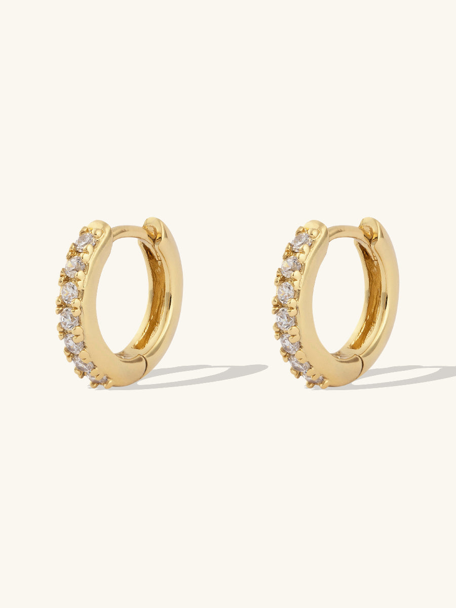 Classic Pave Gold 7mm Huggie Earrings