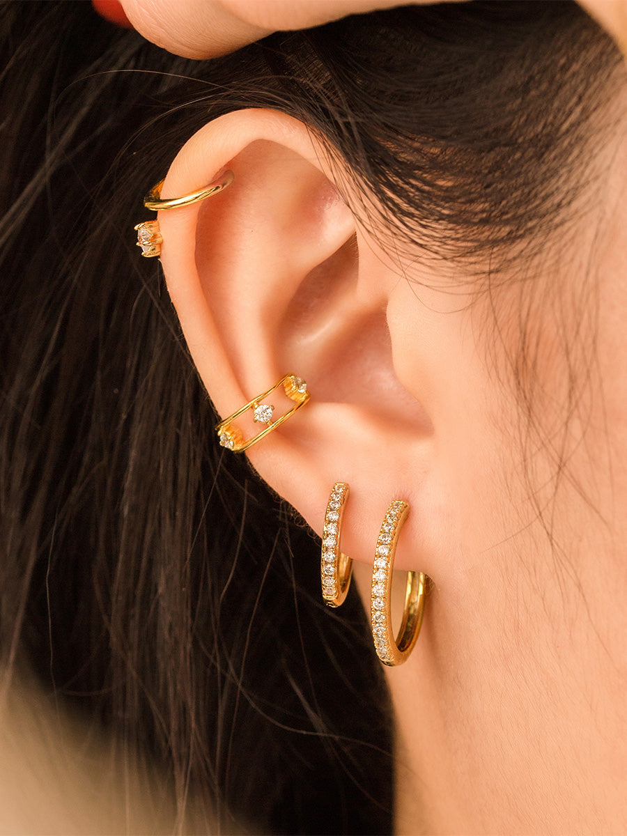 Classic Pave Gold 17mm Hoop Earrings