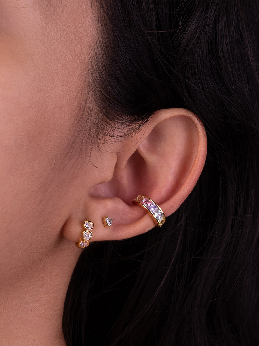 Heart Bezel Gold 8mm Huggie Earrings