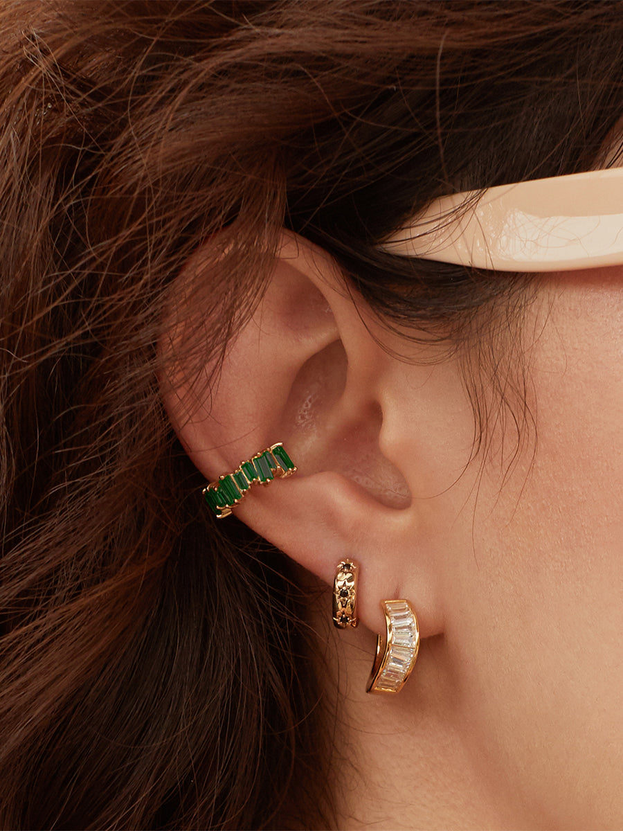 Jagged Baguette Emerald & Gold 9mm Ear Cuff