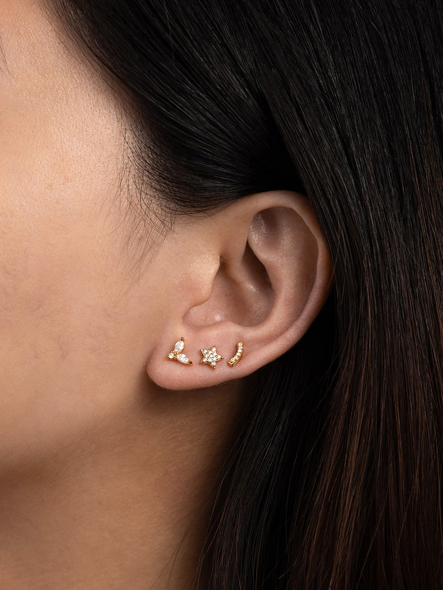 Star Pave Gold Flat Back Earring