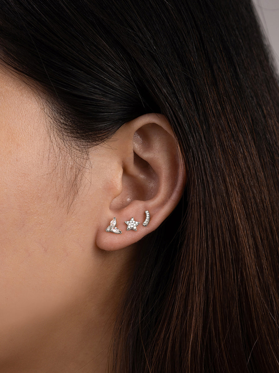 Star Pave Silver Flat Back Earring