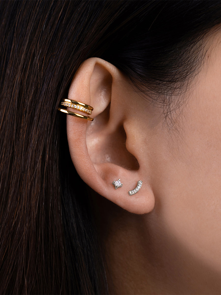 Pave Curve Silver Flat Back Earring