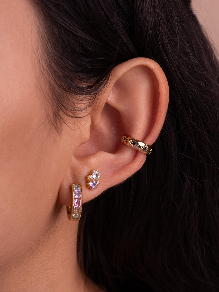 Rainbow Gem Gold Stud Earrings