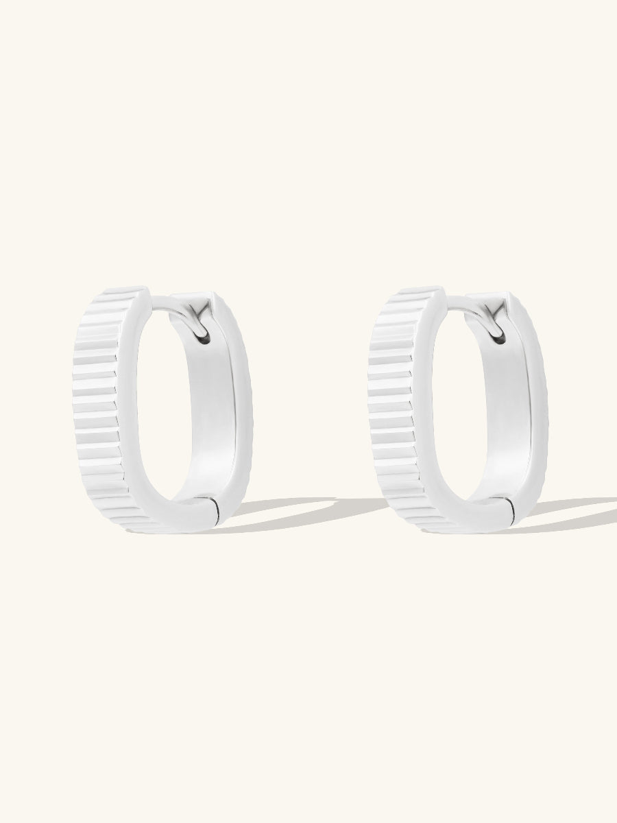 Ribbed Bar Silver 10mm Huggie Earrings