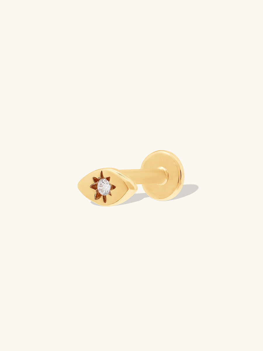 Talisman Eye Diamond 14K Solid Gold Flat Back Earring