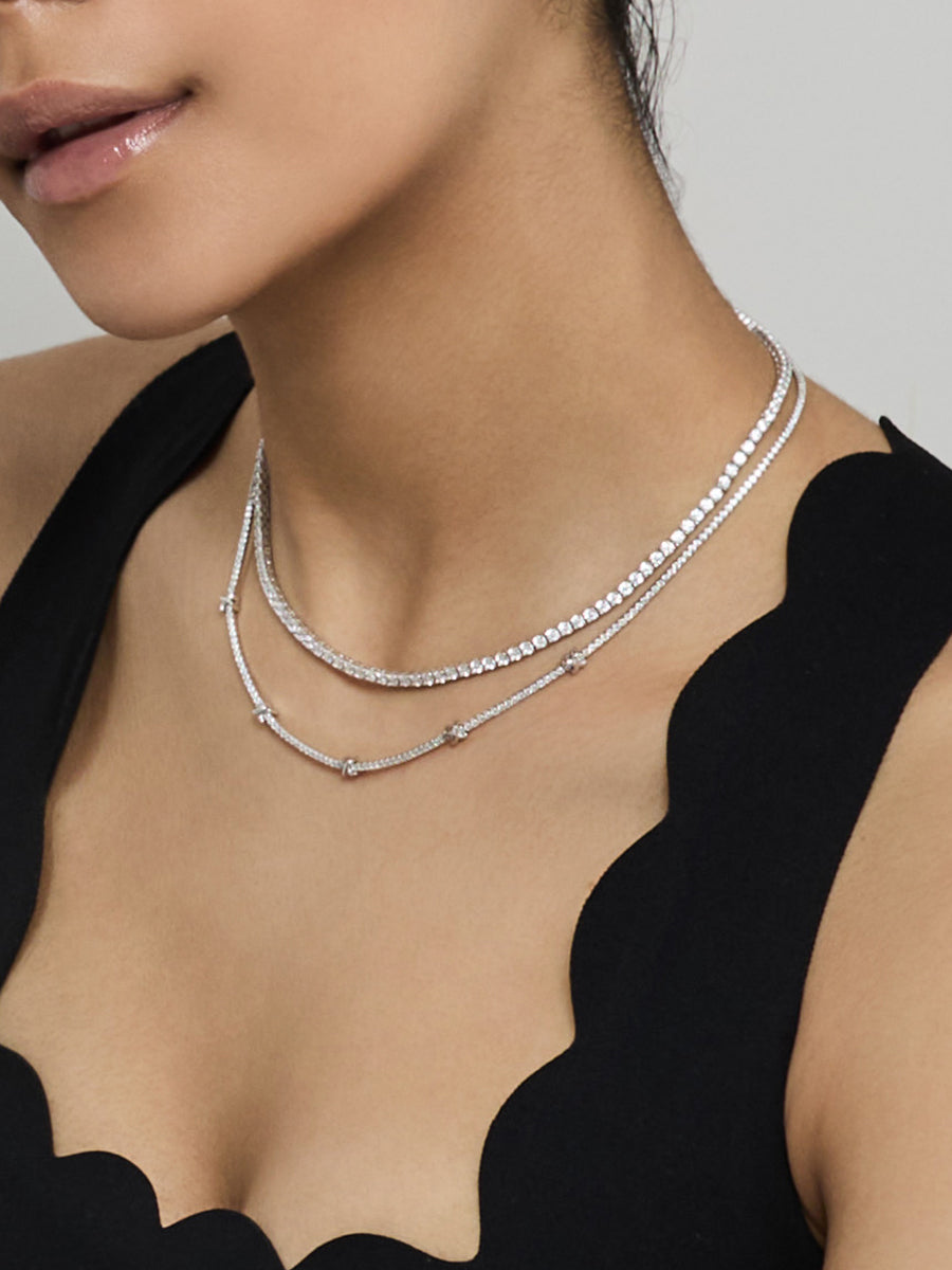 Pave 925 Sterling Silver Tennis Necklace