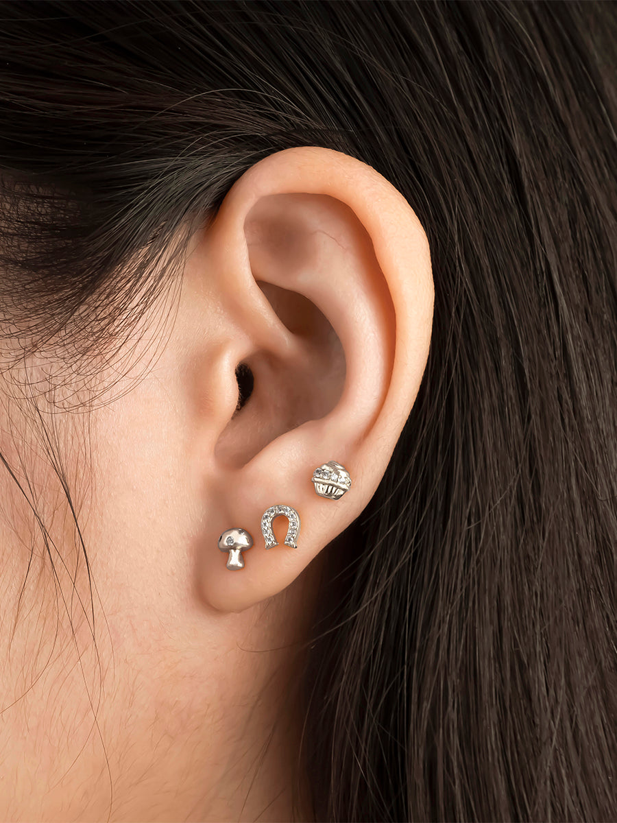 Mushroom Silver Flat Back Earring