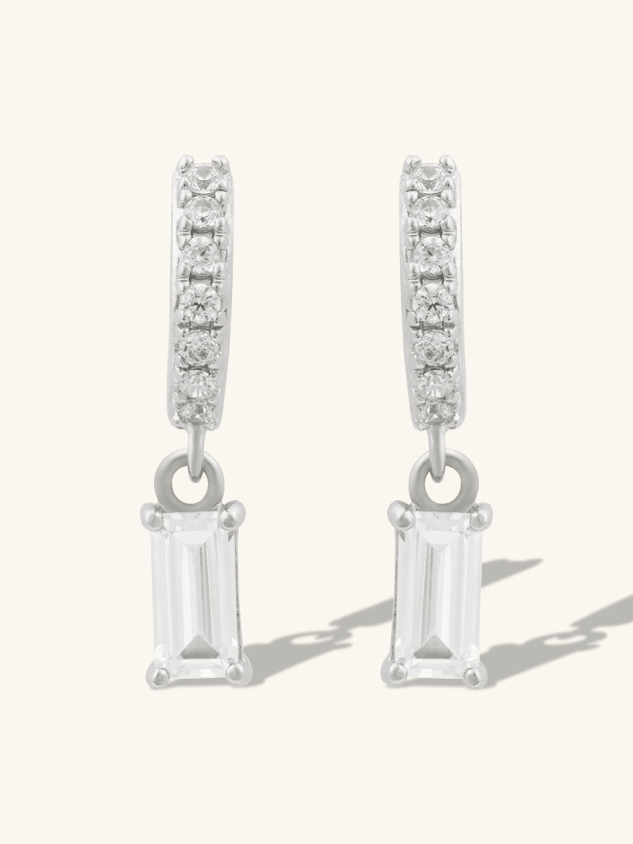 Baguette Silver Baby Huggie Earrings