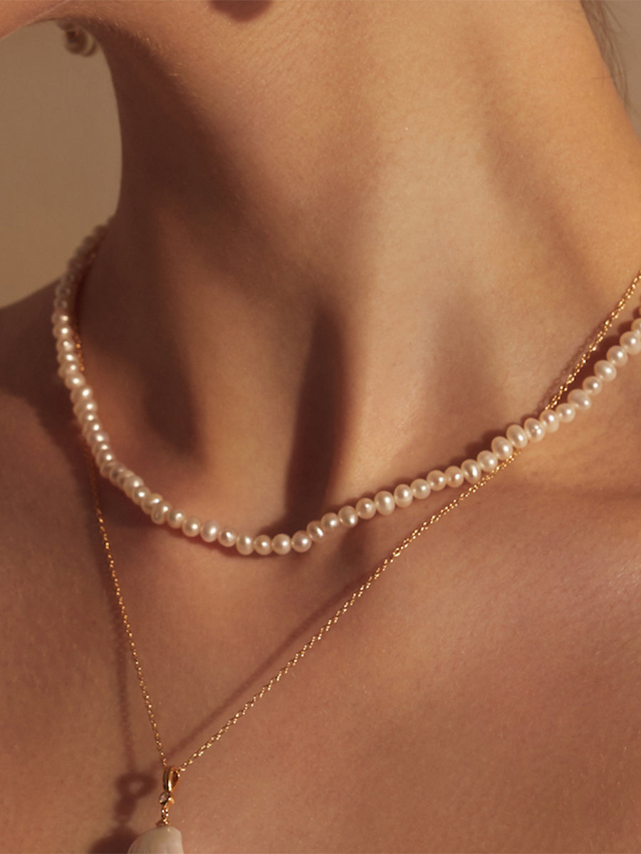 Beaded Pearl Gold Necklace
