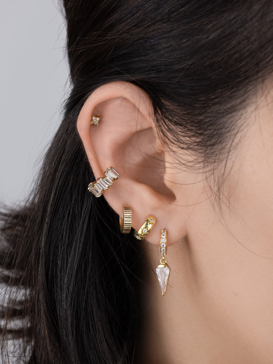 Diamond Gem Gold Baby Huggie Earrings