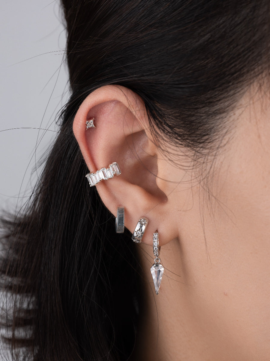 Diamond Gem Silver Baby Huggie Earrings