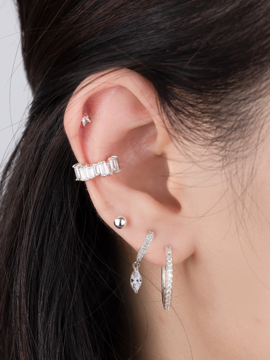 Marquise Silver Baby Huggie Earrings