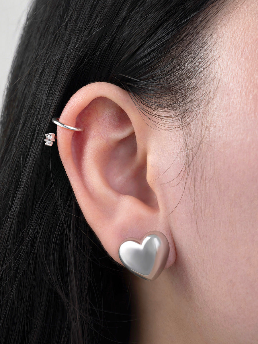 Bubble Heart Silver Stud Earrings