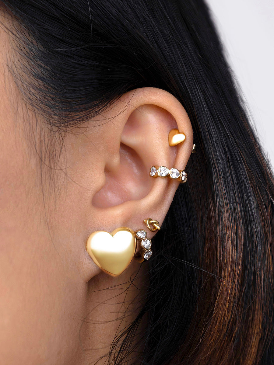 Bubble Heart Gold Stud Earrings