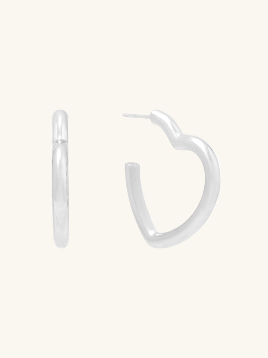 Hailey Heart Silver Hoop Earrings
