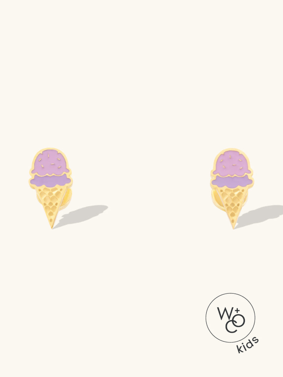 Ice Cream Enamel Gold Flat Back Earrings