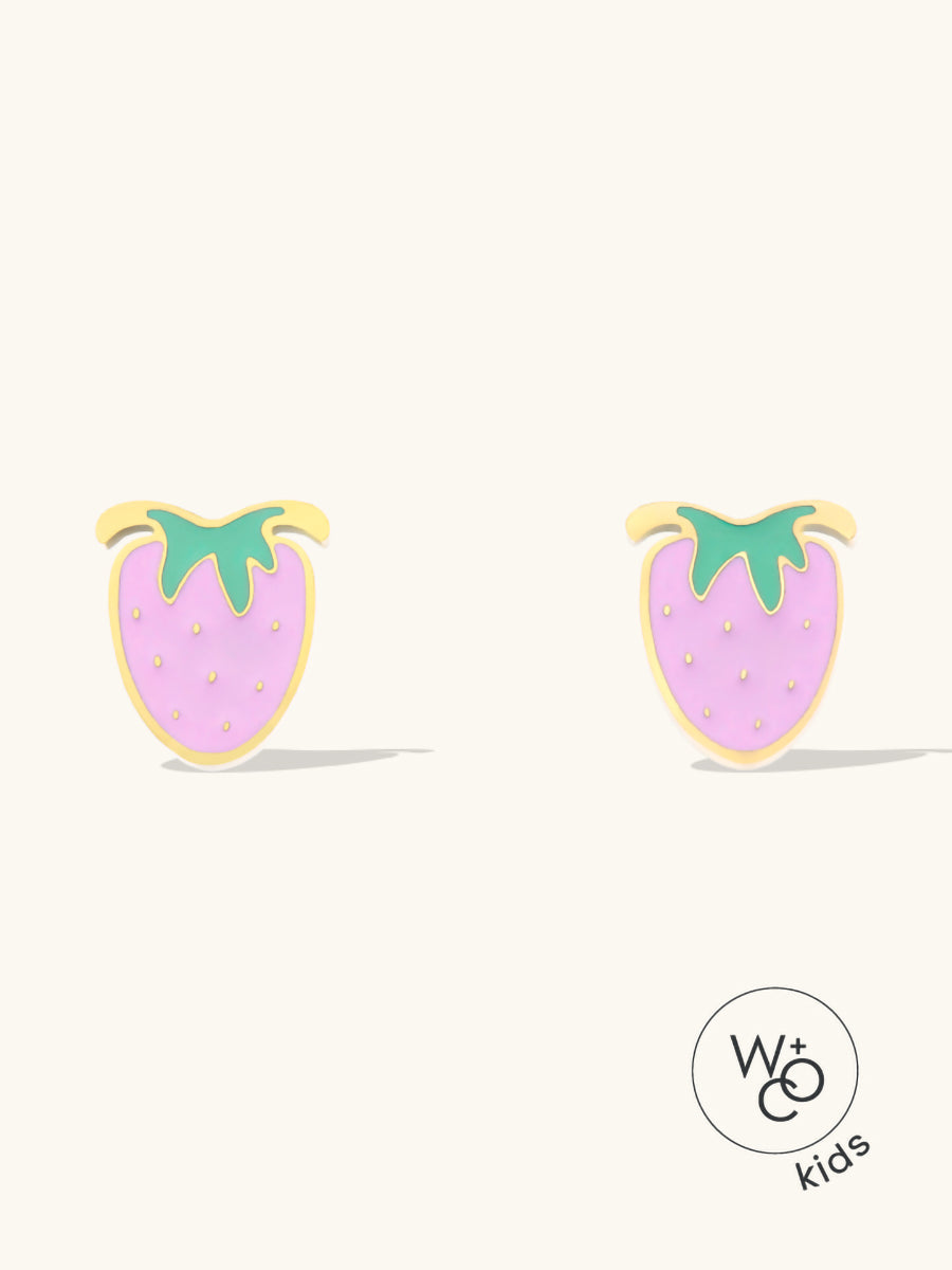 Strawberry Enamel Gold Flat Back Earrings