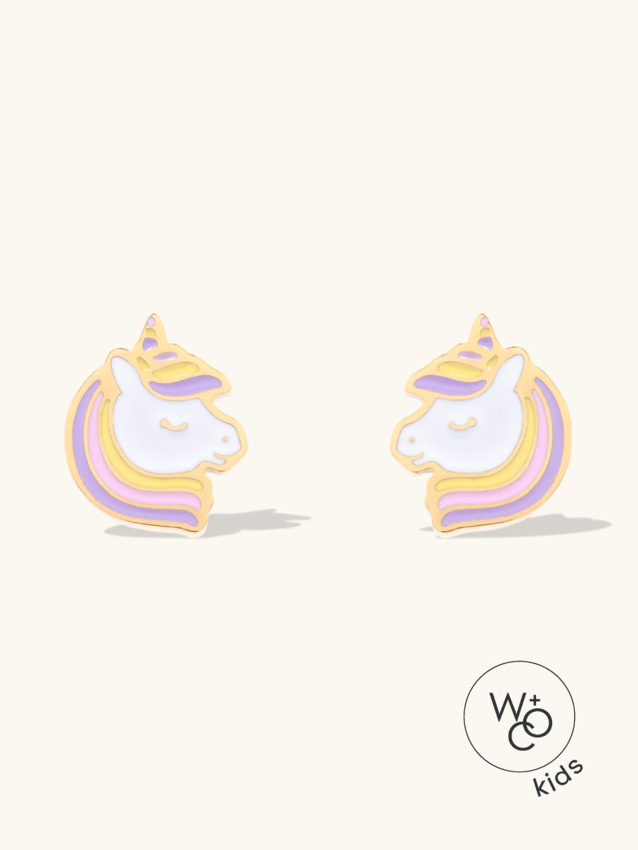 Unicorn Enamel Gold Flat Back Earrings