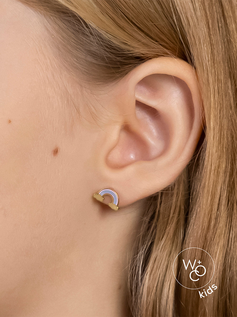Rainbow Enamel Gold Flat Back Earrings