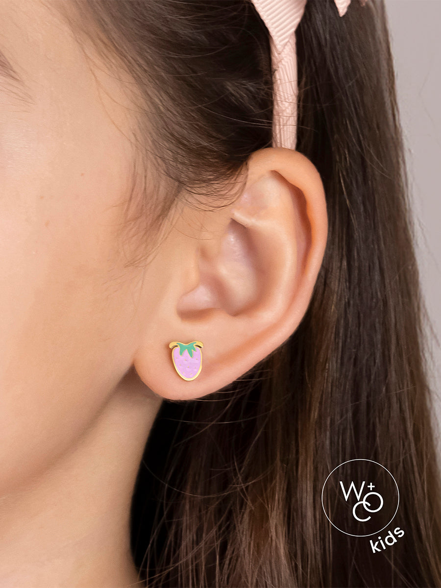 Strawberry Enamel Gold Flat Back Earrings