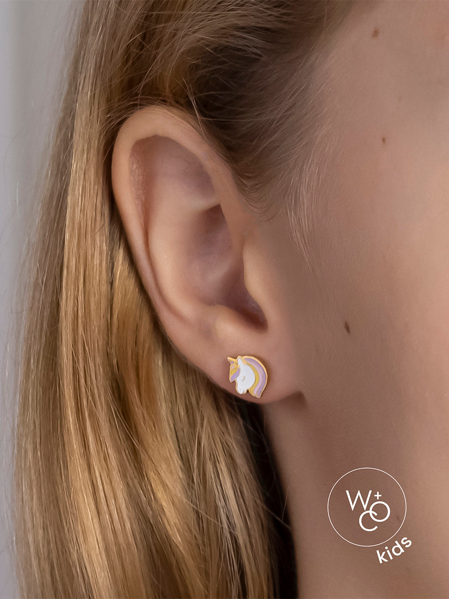 Unicorn Enamel Gold Flat Back Earrings