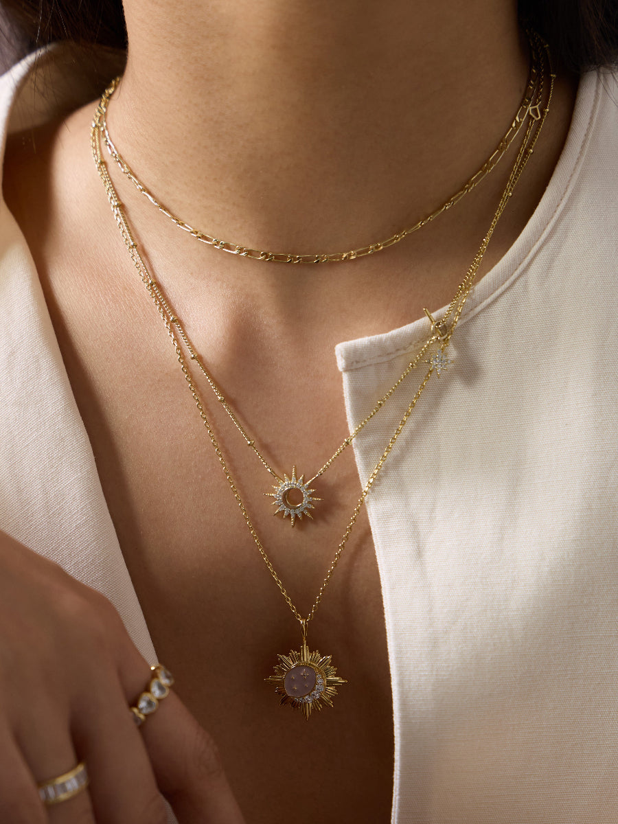 Moonlit Taupe & Gold Locket Necklace