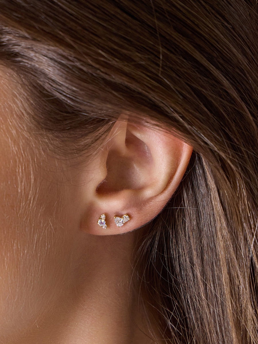 Diamond Duo 14K Solid Gold Flat Back Earring