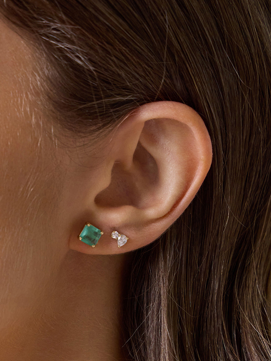 Emerald Quartz 14K Solid Gold Stud Earrings