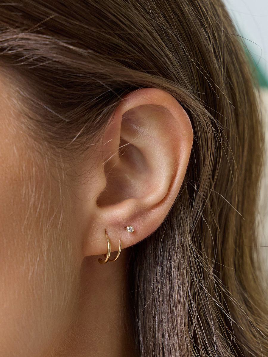 Bezel Diamond 14K Solid Gold Flat Back Earring