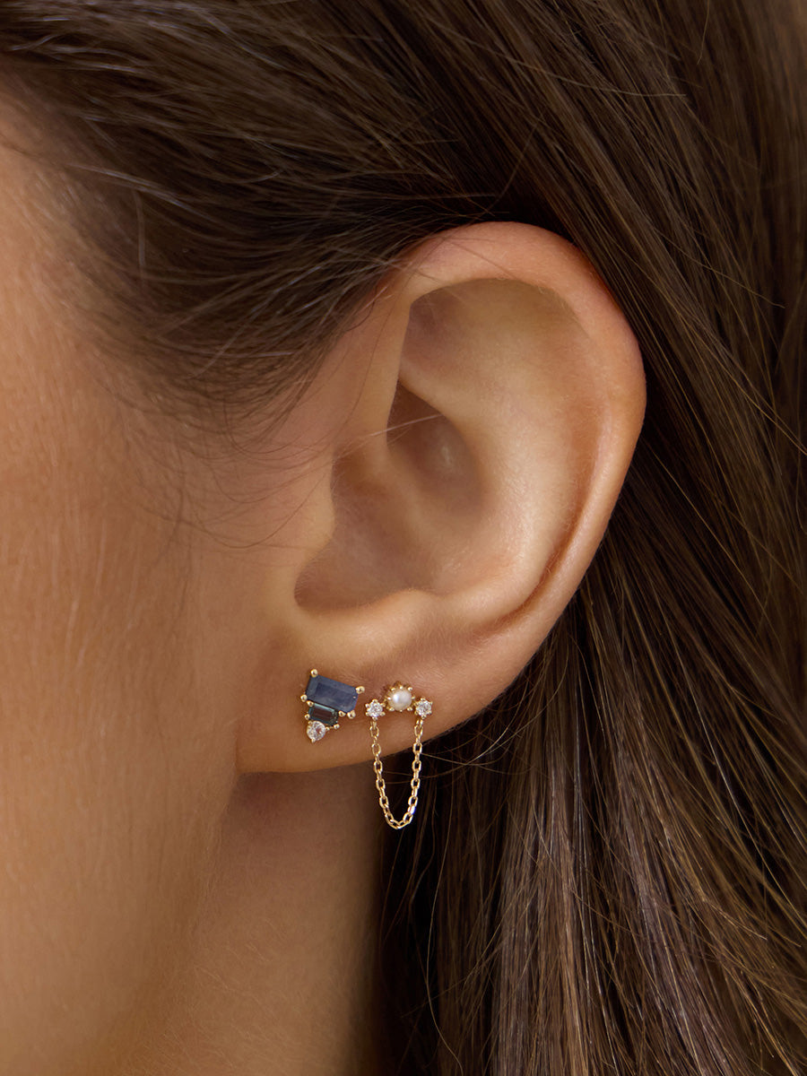 Midnight Sapphire Baguette 14K Solid Gold Earrings