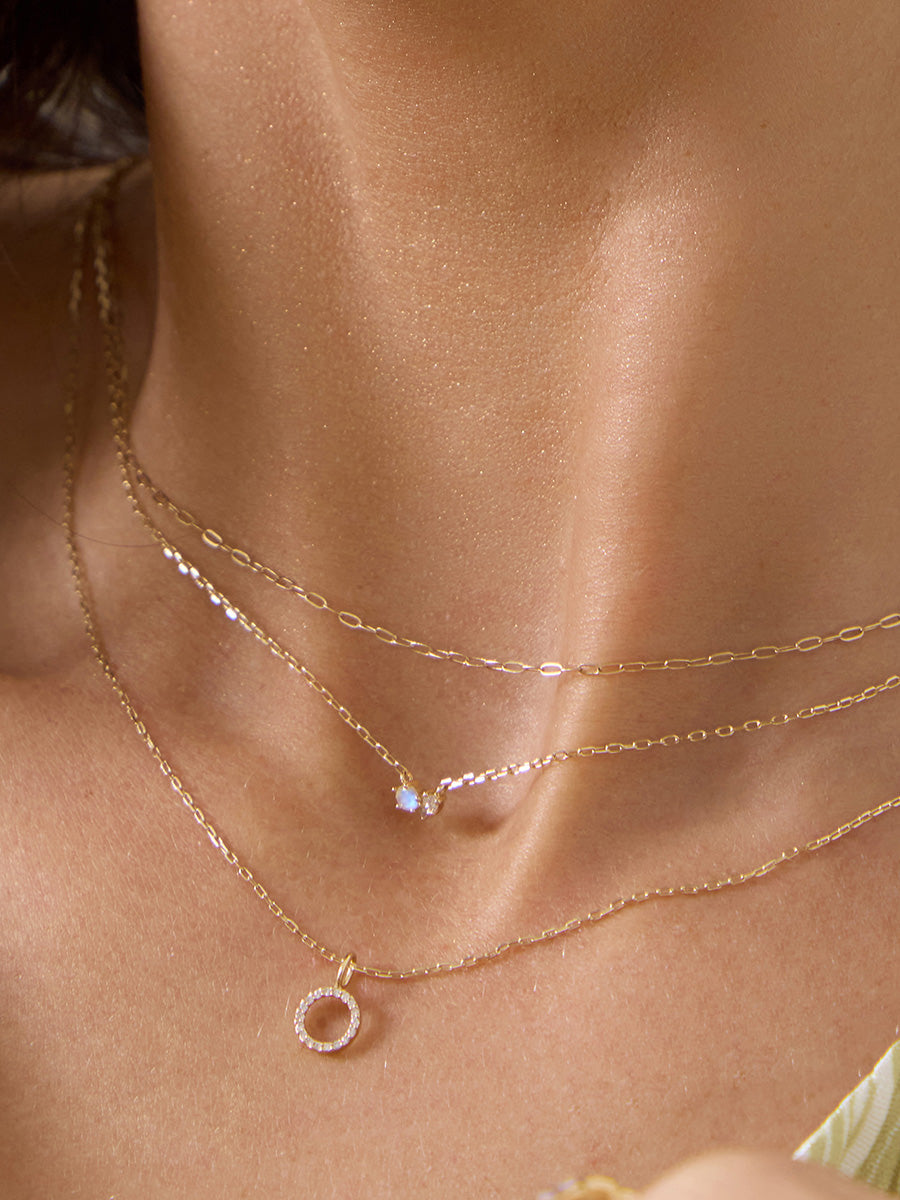 Cluster Diamond & Moonstone 14K Solid Gold Necklace