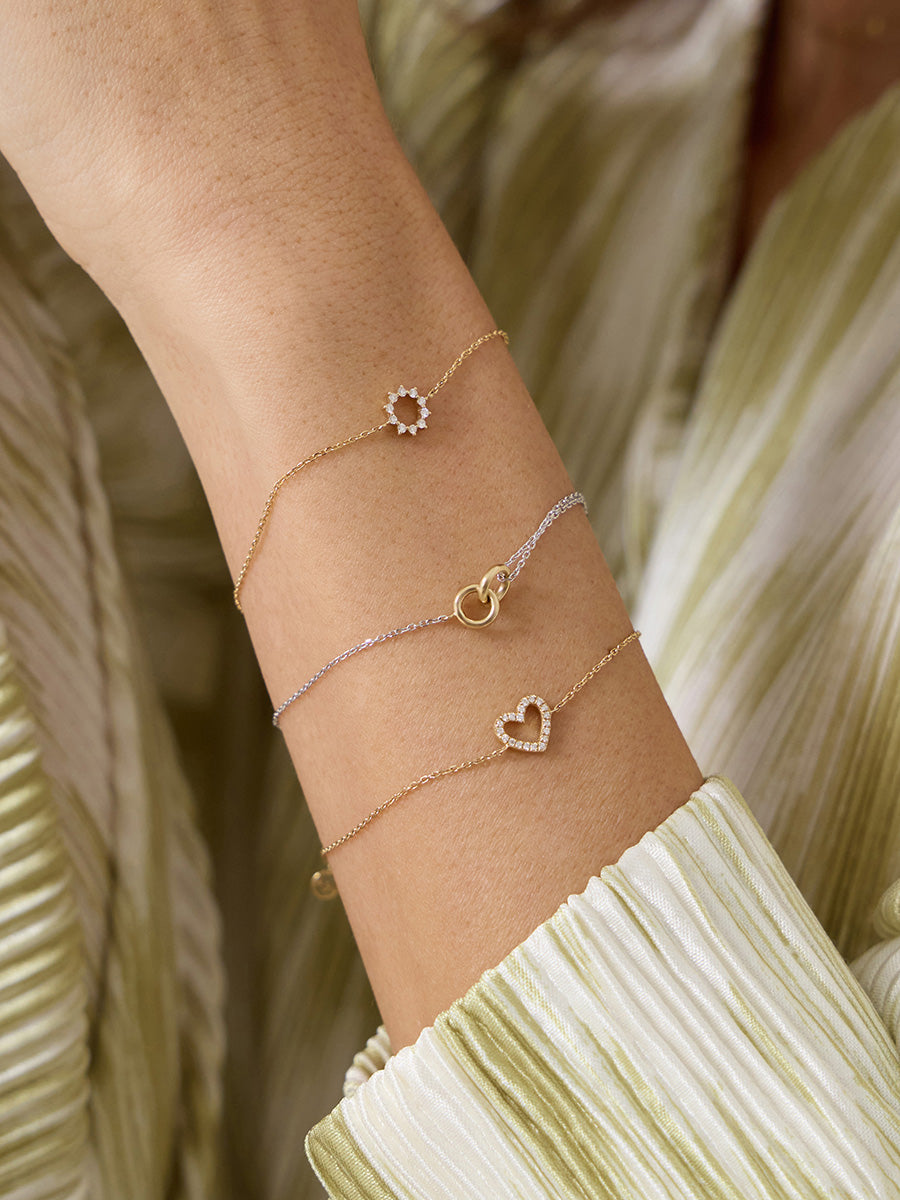 Petite Heart Diamond Pave 14K Solid Gold Bracelet