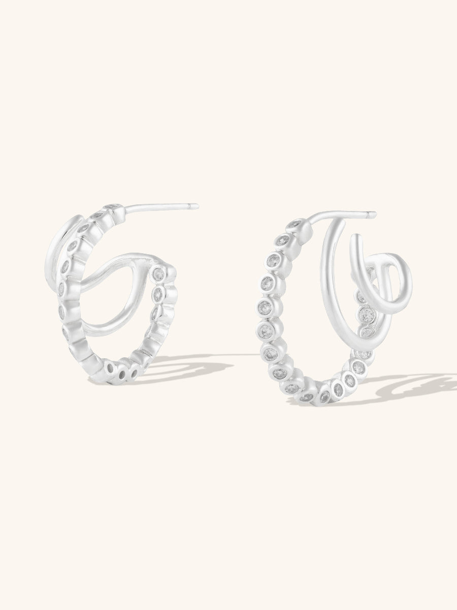Triple Pave Silver 13mm Hoop Earrings