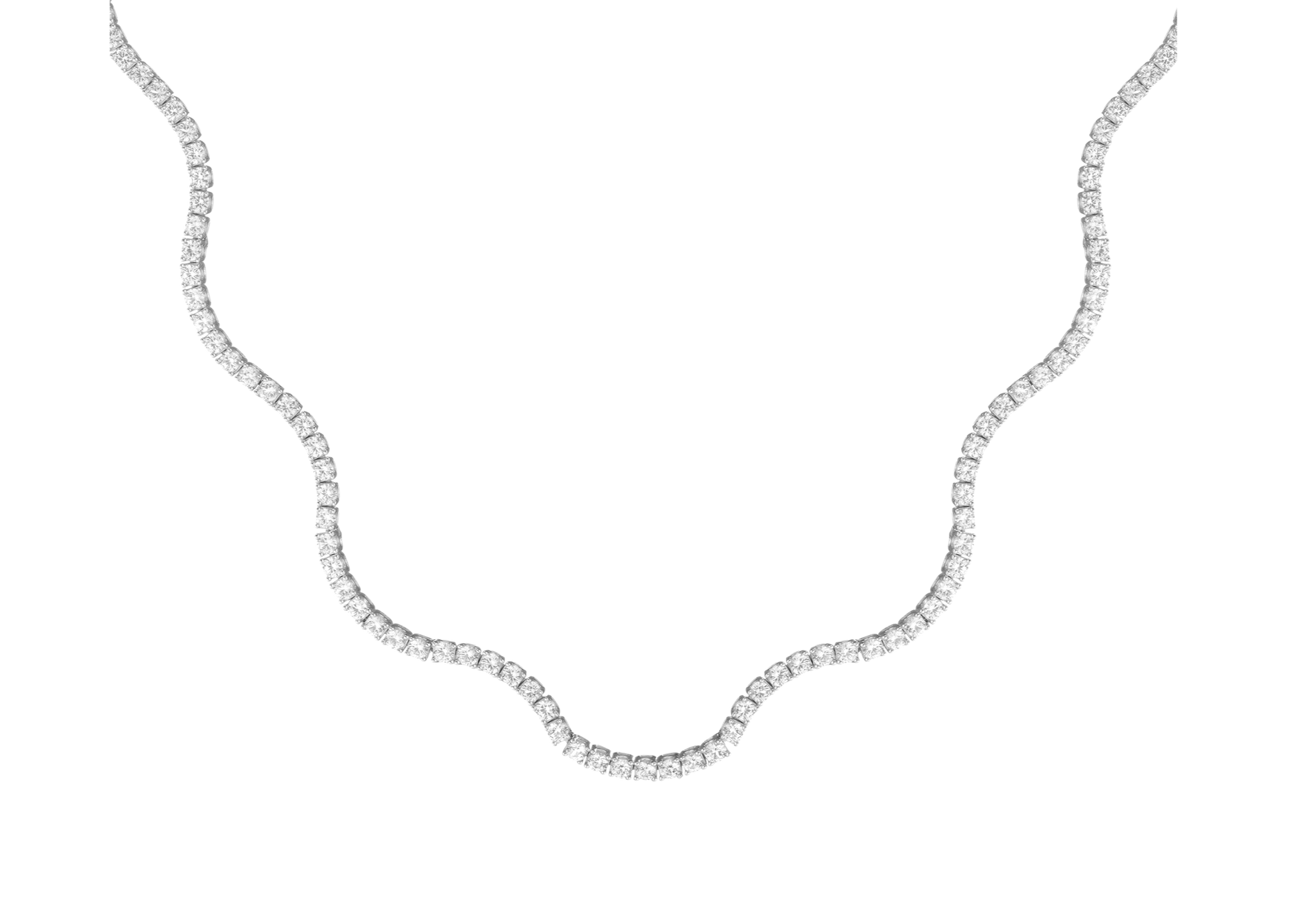 Lab Grown White Sapphire Wave Tennis Necklace