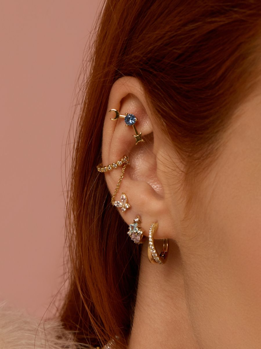 Pave Drop Chain Gold Ear Cuff