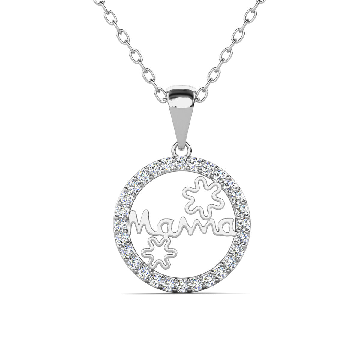Willa 18k White Gold Plated Circle Mama Necklace with Simulated Diamond Crystals