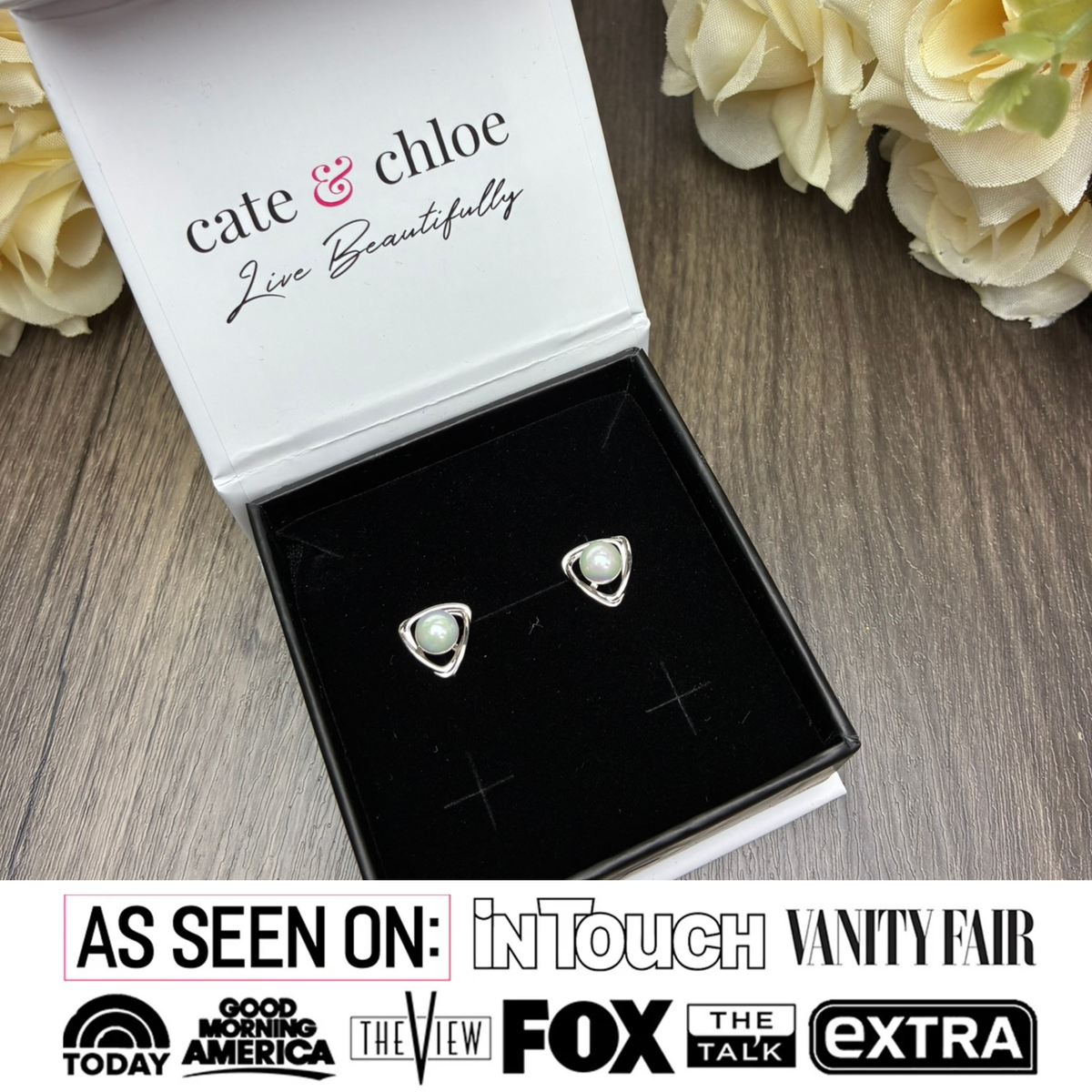 Winnie 18k White Gold Plated Pearl Stud Earrings
