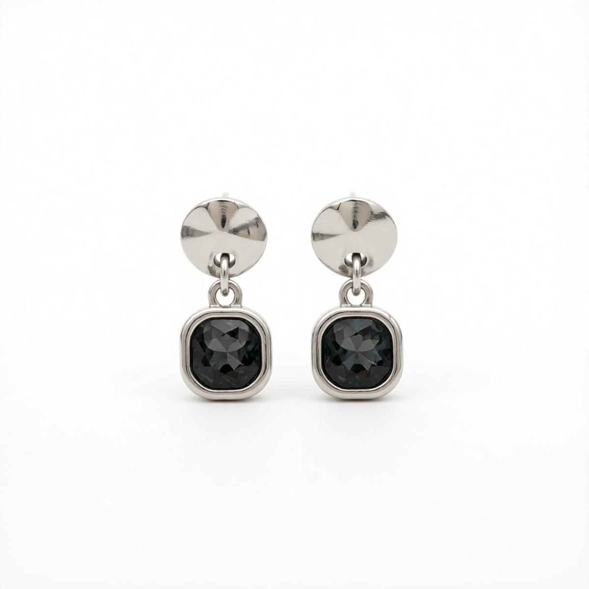 Gray Crystal & Silvertone Square Dangle Earrings