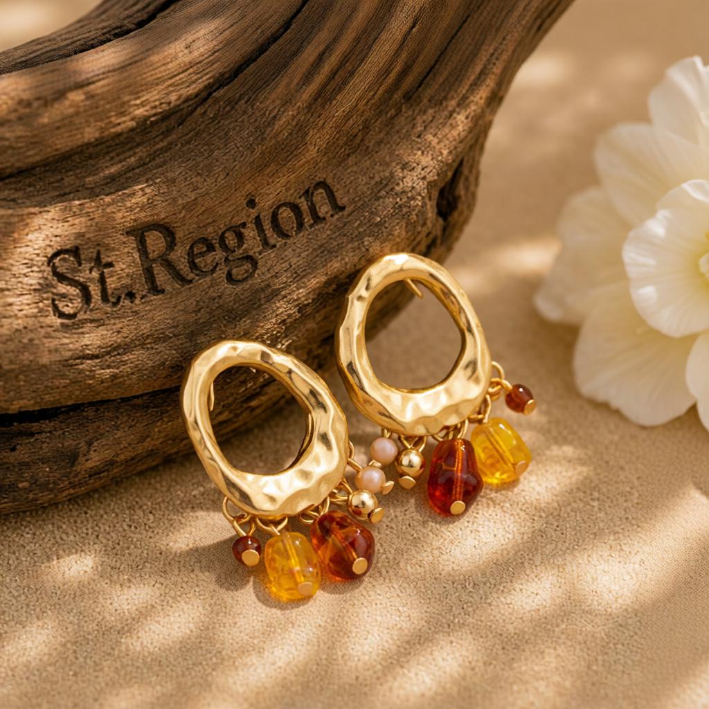 Yellow Resin & Goldtone Oval Tassel Dangle Earrings