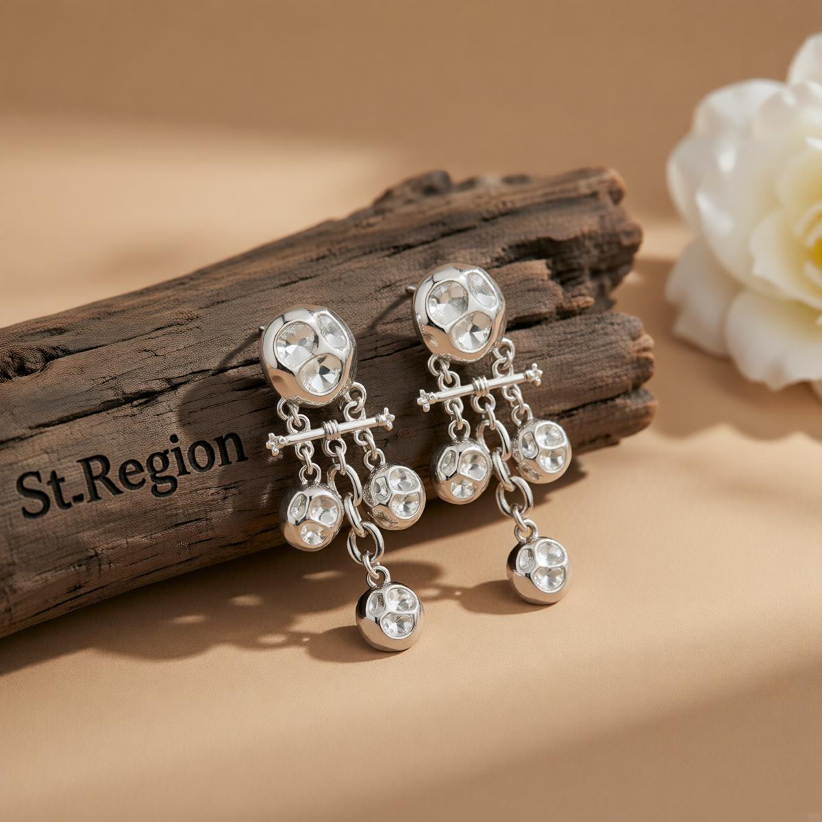 Silvertone Hammered Candlestick Tassel Dangle Earrings