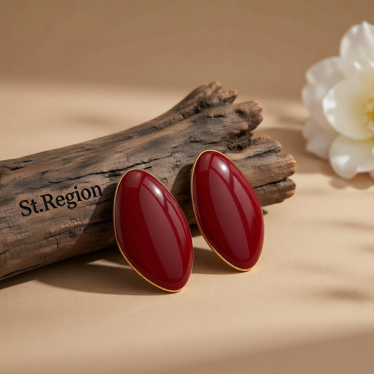 Red Enamel & Goldtone Drop Statement Stud Earrings